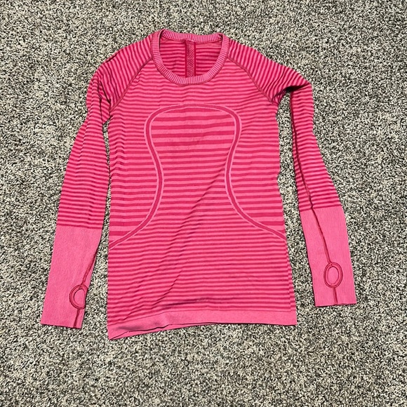 Lululemon swiftly long sleeve red & pink stripe - Picture 1 of 4